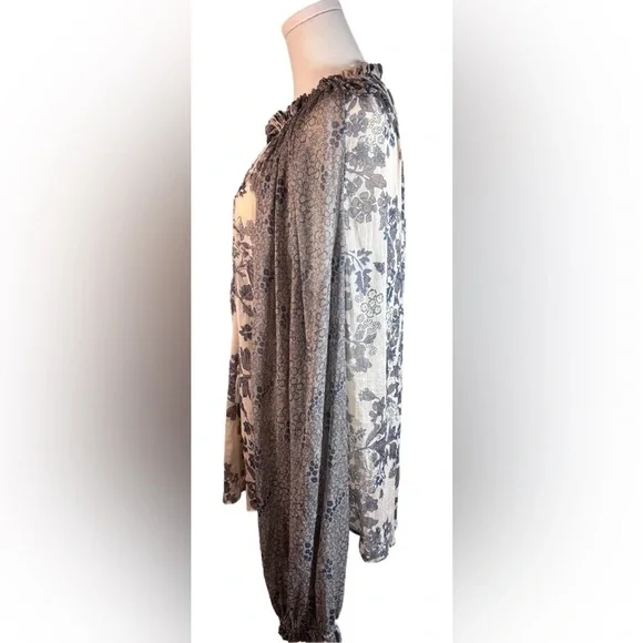 Free People Long Sleeve Floral Print Cottagecore Top Size Large-Flowy Boho - Picture 2 of 7